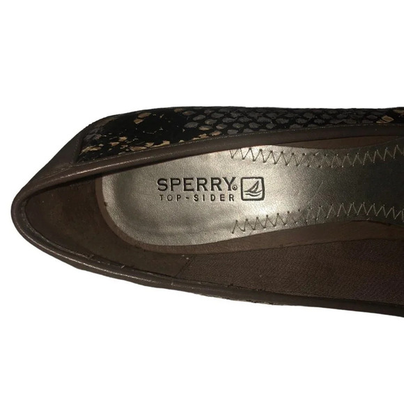 SPERRY Top-Sider Sz 8 Womens Python Silverside Peep Toe Cork Platform Wedge Shoe - Picture 6 of 8